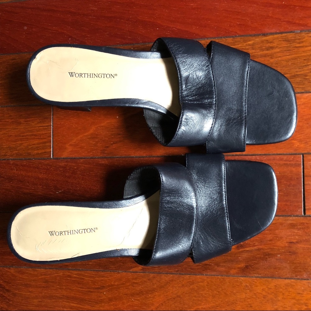 Classic Worthington Leather Block Heel Mule Slide
